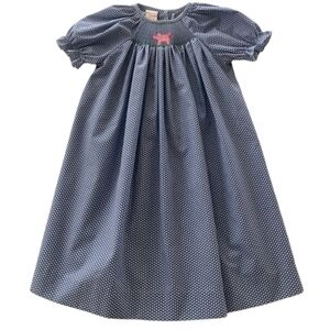 Smocked Giraffe Toddler Girl Size‎ 6 Smocked Dress Elephant Polka Dot Blue/White